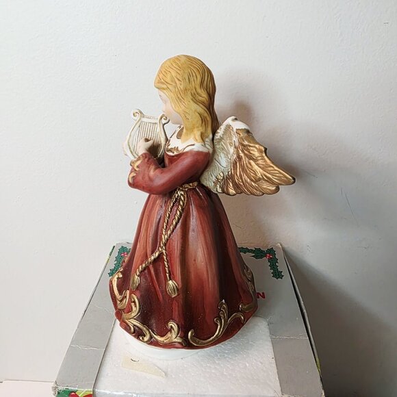 Vtg Spinning Musical Angel Figurine Bisque Porcelain White Christmas Works Box - Picture 5 of 10
